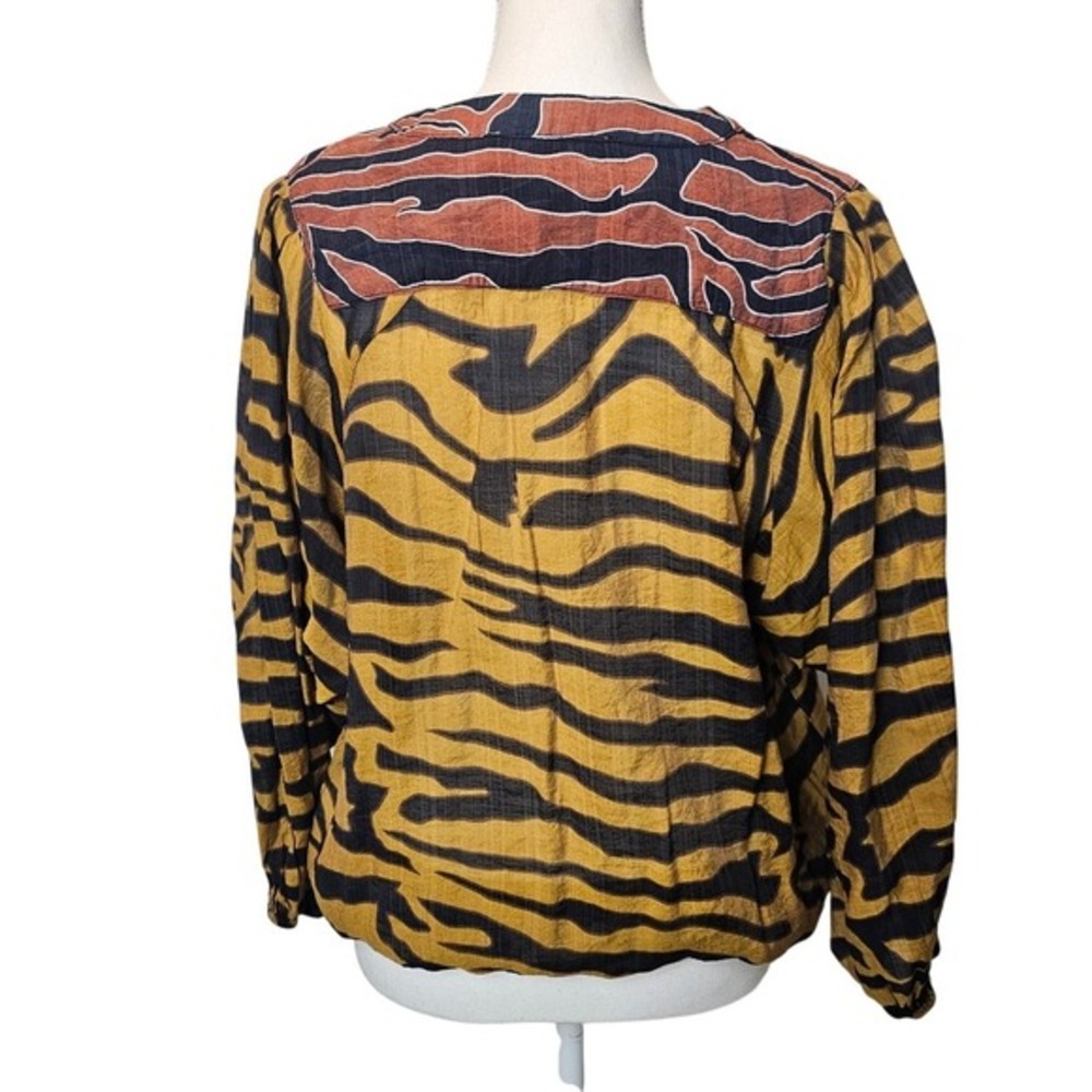 BURU Tiger Animal Print Cinch Hem Blouse – Large Statement Top 3/4 Sleeve‎ - Picture 4 of 12